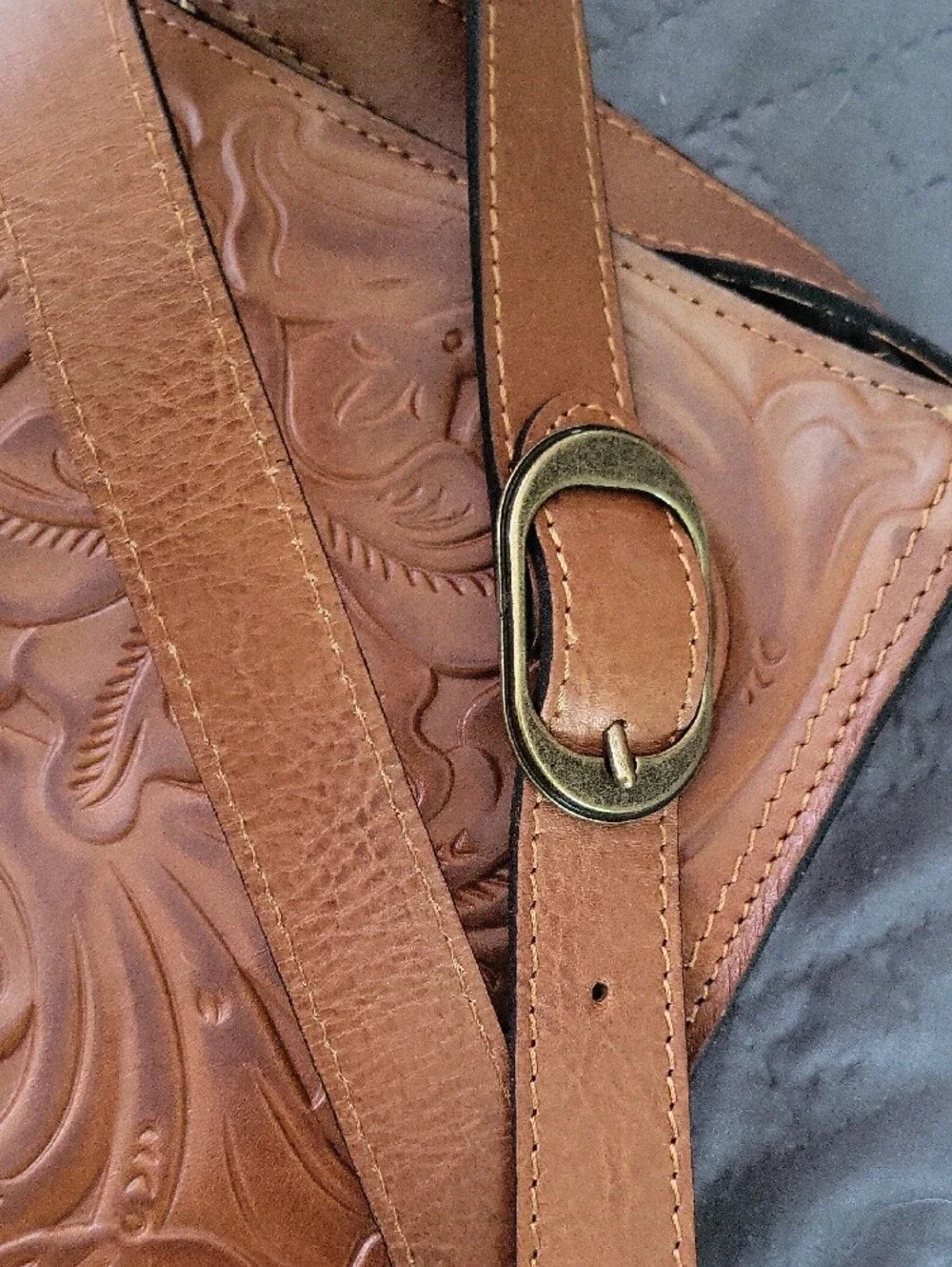 Patricia Nash Tooled Leather Crossbody Bag in Cognac Tan